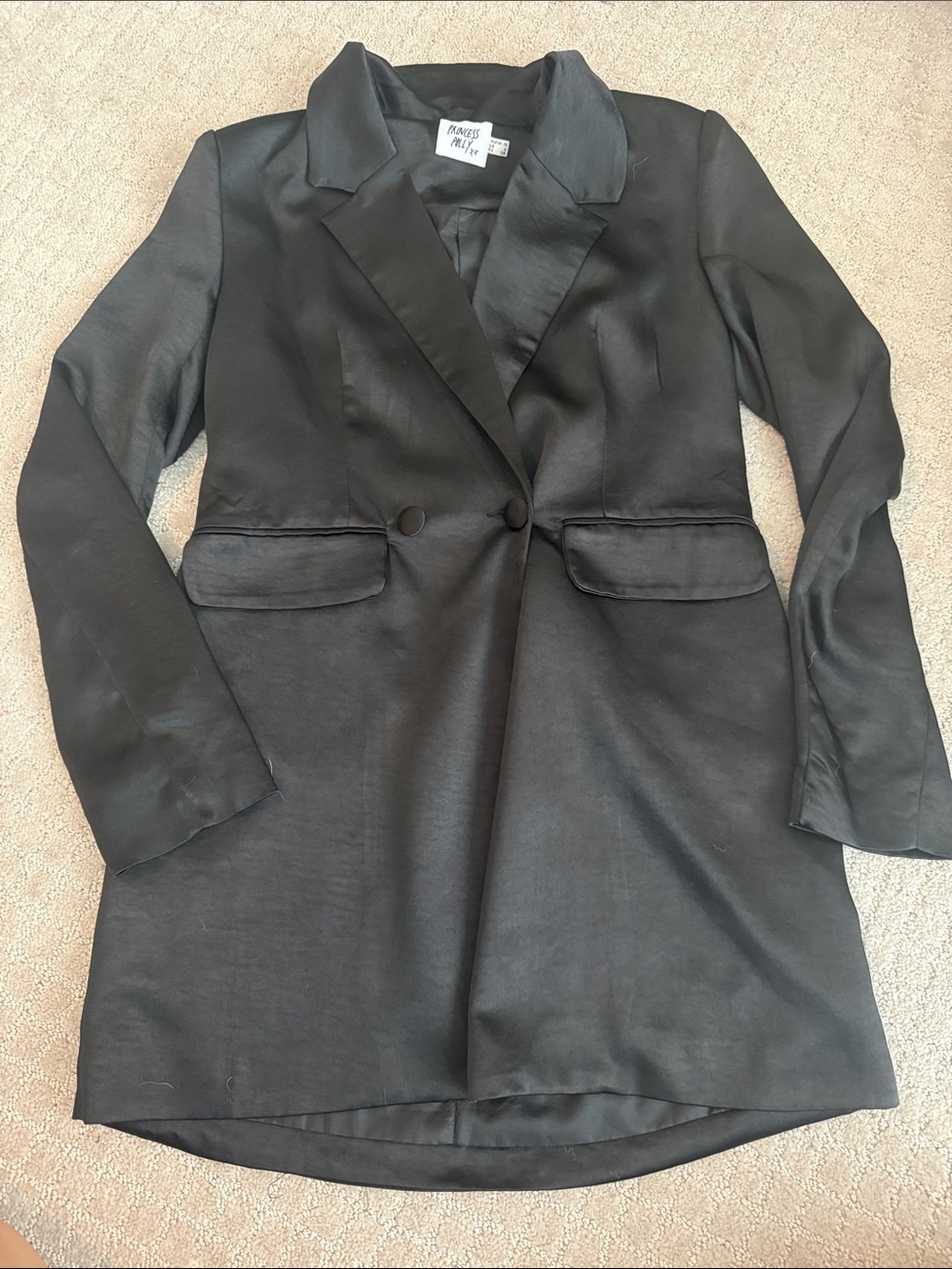 Princess Polly Black Satin Long Blazer Dress